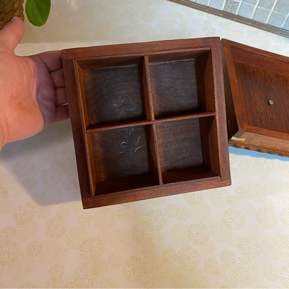 Vintage unique solid wood brass inlay ornate design keepsake box jewelry box - Picture 5 of 8